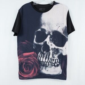 Redbubble Skull Roses Graphic T Shirt Unisex Small Black Grunge Gothic Art Print